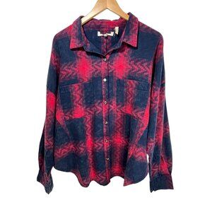 Guided Intent Shirt Button Down Red Navy Blue Plaid Button Down Shirt Womens L